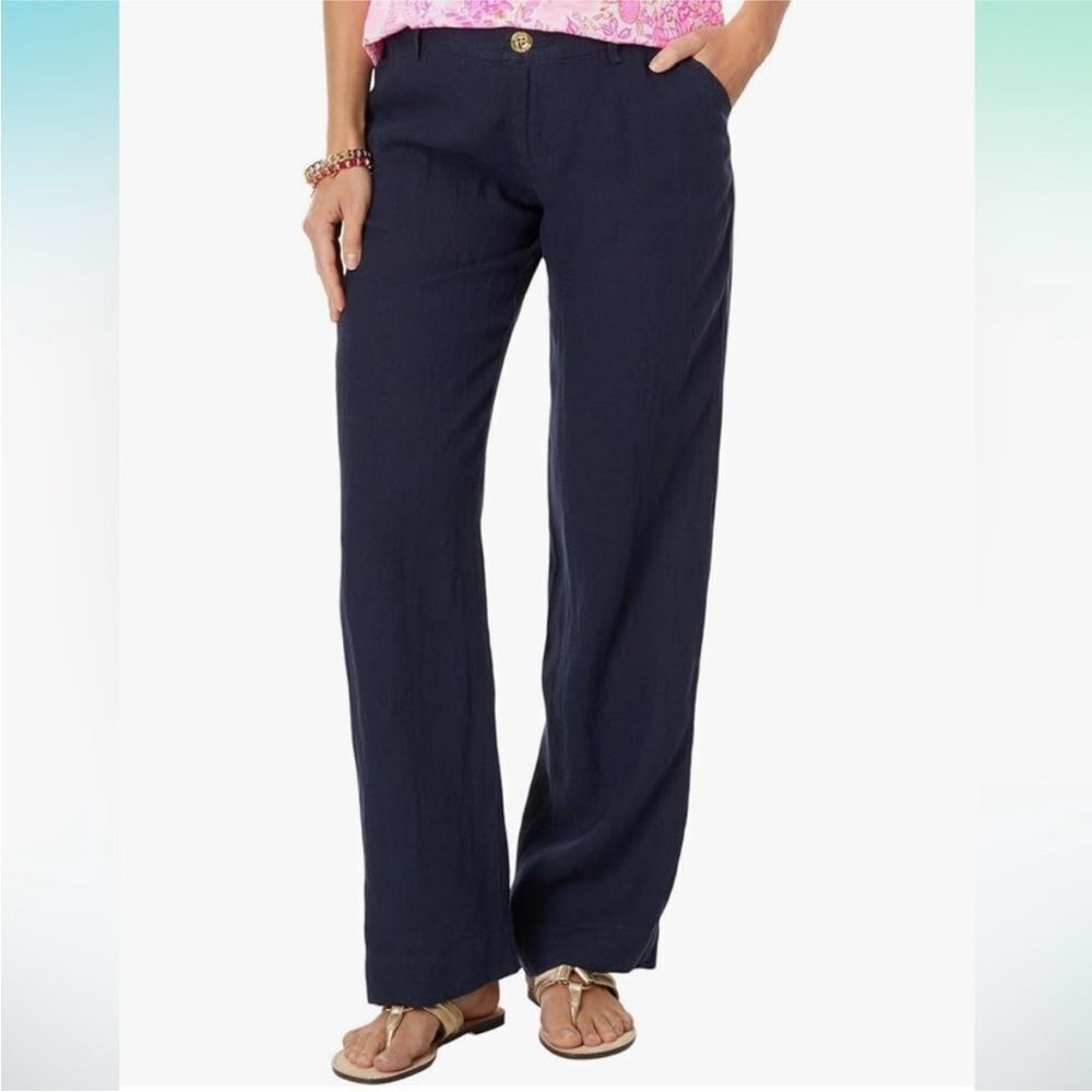 LILLY PULITZER | Breeta True Navy Blue Linen Wide Leg Pants Women’s Size 16 - Picture 12 of 14